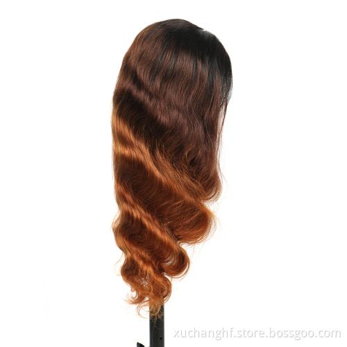 Human Hair Wig Vendor Highlight Brown Body Wave 100% Virgin Custom Ombre Color Malaysian Virgin Cuticle Aligned Wigs